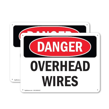 Signmission Overhead Wires Danger Sign, Aluminum, 10in W x 7in L, 2PK OS-2PACK-DS-A-710-L-2290